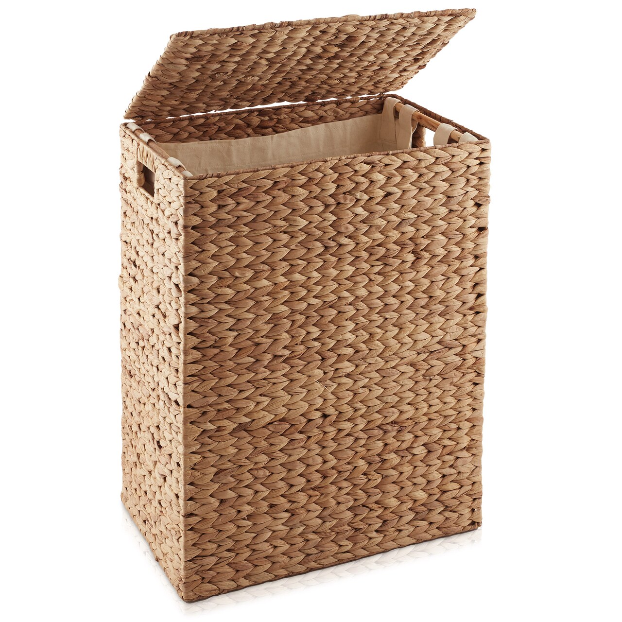 Casafield Large Laundry Hamper with Lid and Removable Liner Bag, Woven Water Hyacinth Rectangular Laundry Basket Sorter for Clothes and Towels